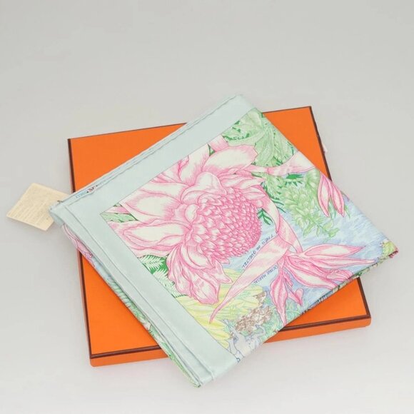 HERMES Carre 90 Scarf ""Faubourg Tropical"" Silk Green Auth yk17852 - Picture 1 of 15